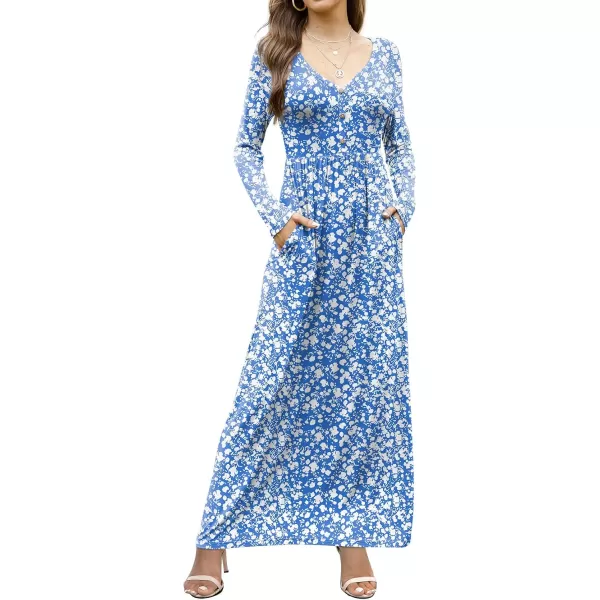 GRECERELLE Womens Maxi Dresses 2024 Long Sleeve V Neck Casual Button Boho Tshirt Long Dress with Pockets