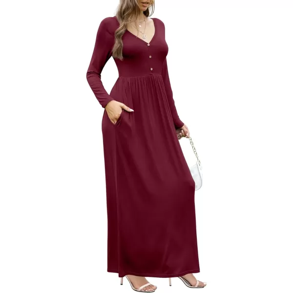 GRECERELLE Womens Maxi Dresses 2024 Long Sleeve V Neck Casual Button Boho Tshirt Long Dress with Pockets
