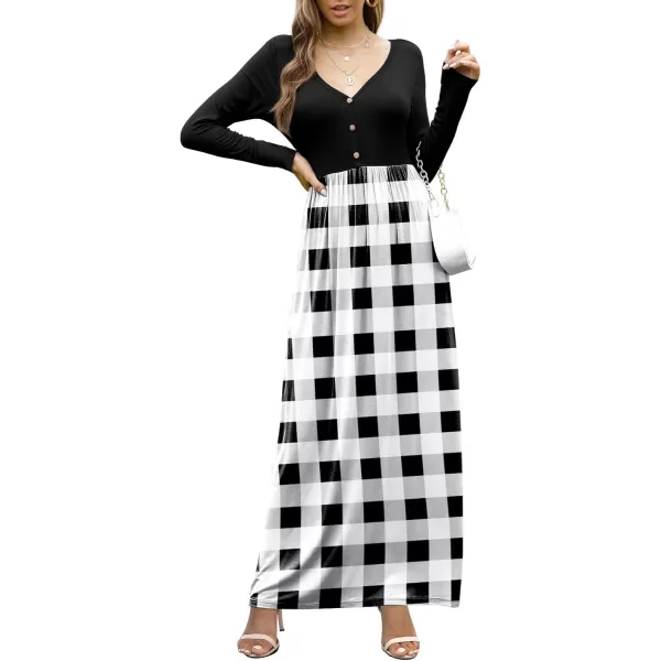 GRECERELLE Womens Maxi Dresses 2024 Long Sleeve V Neck Casual Button Boho Tshirt Long Dress with Pockets