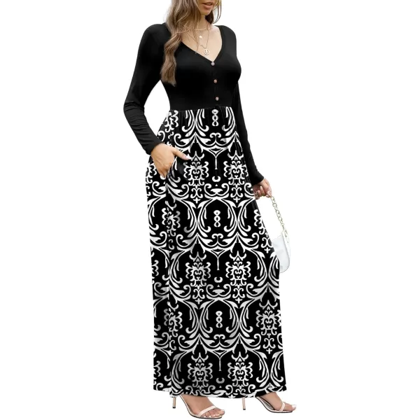 GRECERELLE Womens Maxi Dresses 2024 Long Sleeve V Neck Casual Button Boho Tshirt Long Dress with Pockets