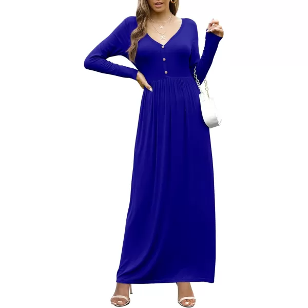 GRECERELLE Womens Maxi Dresses 2024 Long Sleeve V Neck Casual Button Boho Tshirt Long Dress with Pockets