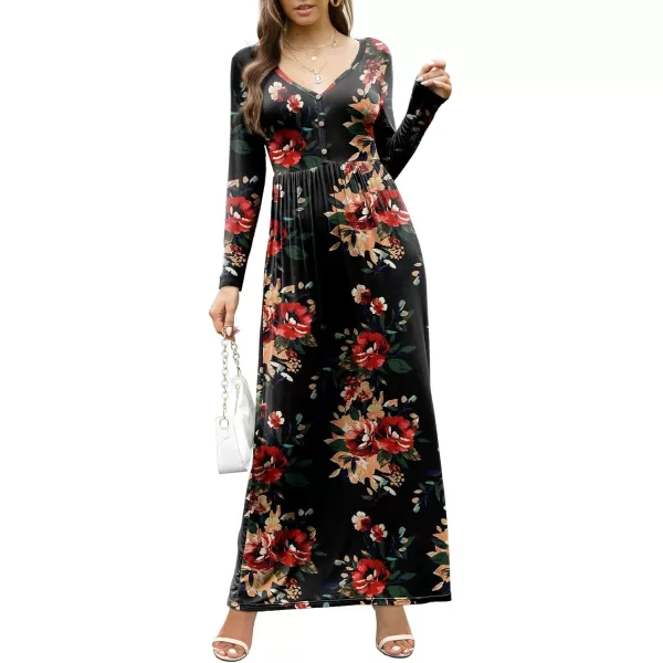 GRECERELLE Womens Maxi Dresses 2024 Long Sleeve V Neck Casual Button Boho Tshirt Long Dress with Pockets