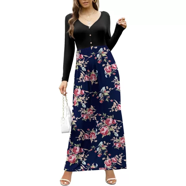 GRECERELLE Womens Maxi Dresses 2024 Long Sleeve V Neck Casual Button Boho Tshirt Long Dress with Pockets