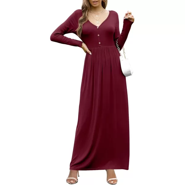 GRECERELLE Womens Maxi Dresses 2024 Long Sleeve V Neck Casual Button Boho Tshirt Long Dress with Pockets