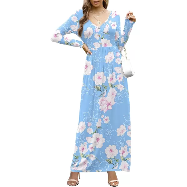 GRECERELLE Womens Maxi Dresses 2024 Long Sleeve V Neck Casual Button Boho Tshirt Long Dress with Pockets