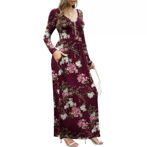 GRECERELLE Womens Maxi Dresses 2024 Long Sleeve V Neck Casual Button Boho Tshirt Long Dress with Pockets
