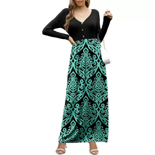 GRECERELLE Womens Maxi Dresses 2024 Long Sleeve V Neck Casual Button Boho Tshirt Long Dress with Pockets