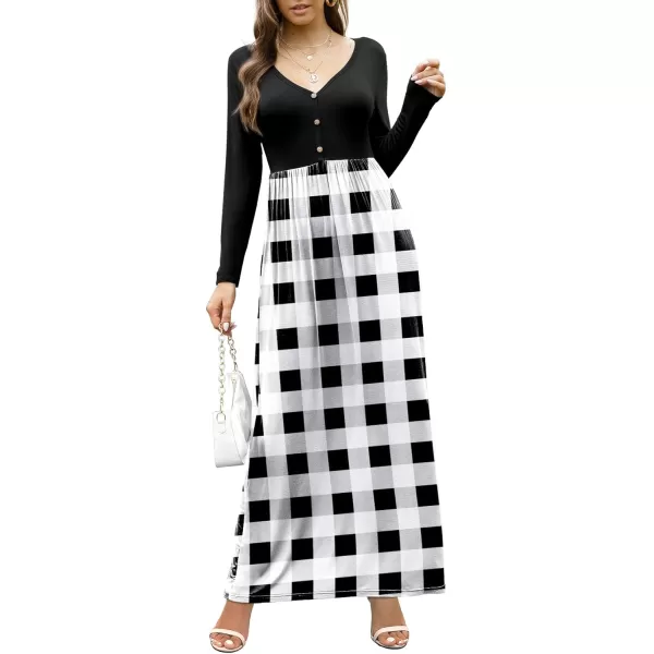 GRECERELLE Womens Maxi Dresses 2024 Long Sleeve V Neck Casual Button Boho Tshirt Long Dress with Pockets