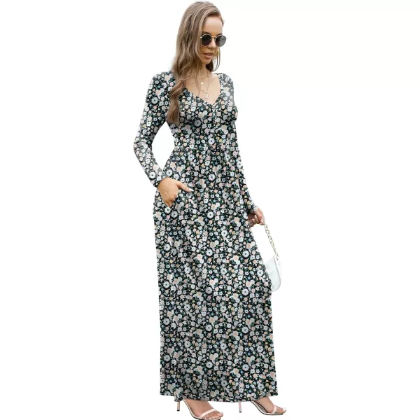 GRECERELLE Womens Maxi Dresses 2024 Long Sleeve V Neck Casual Button Boho Tshirt Long Dress with Pockets