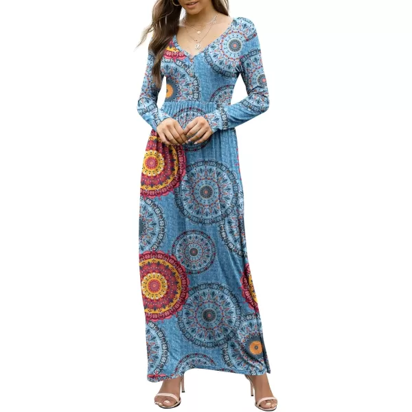GRECERELLE Womens Maxi Dresses 2024 Long Sleeve V Neck Casual Button Boho Tshirt Long Dress with Pockets