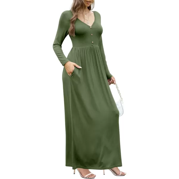 GRECERELLE Womens Maxi Dresses 2024 Long Sleeve V Neck Casual Button Boho Tshirt Long Dress with Pockets