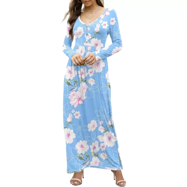 GRECERELLE Womens Maxi Dresses 2024 Long Sleeve V Neck Casual Button Boho Tshirt Long Dress with Pockets