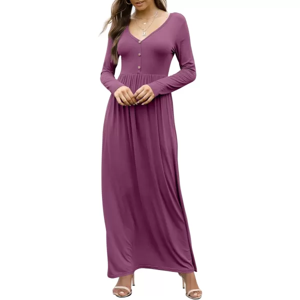 GRECERELLE Womens Maxi Dresses 2024 Long Sleeve V Neck Casual Button Boho Tshirt Long Dress with Pockets
