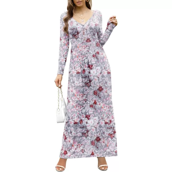 GRECERELLE Womens Maxi Dresses 2024 Long Sleeve V Neck Casual Button Boho Tshirt Long Dress with Pockets