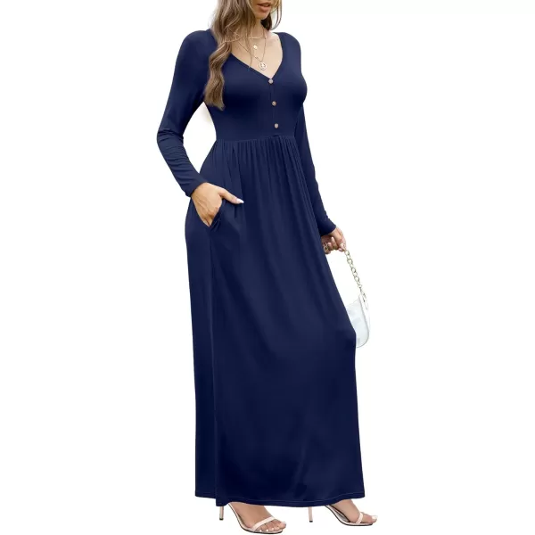 GRECERELLE Womens Maxi Dresses 2024 Long Sleeve V Neck Casual Button Boho Tshirt Long Dress with Pockets