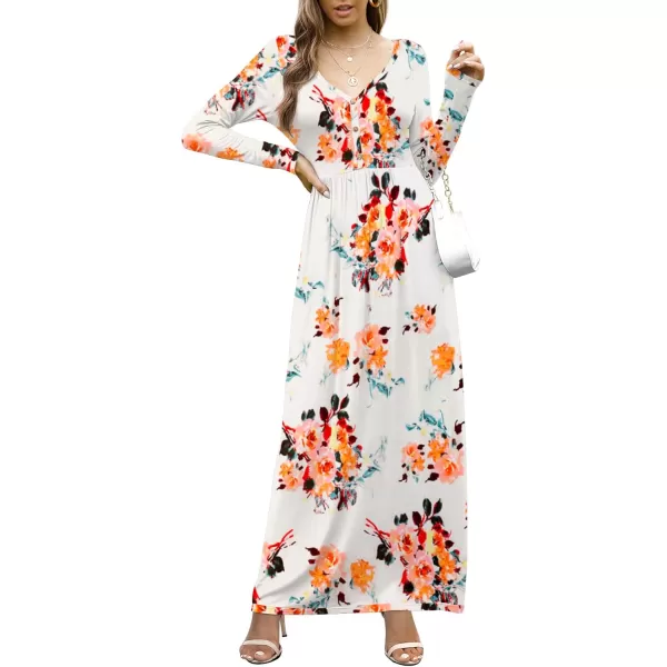 GRECERELLE Womens Maxi Dresses 2024 Long Sleeve V Neck Casual Button Boho Tshirt Long Dress with Pockets