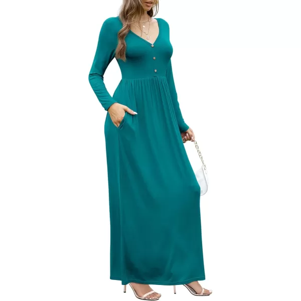 GRECERELLE Womens Maxi Dresses 2024 Long Sleeve V Neck Casual Button Boho Tshirt Long Dress with Pockets