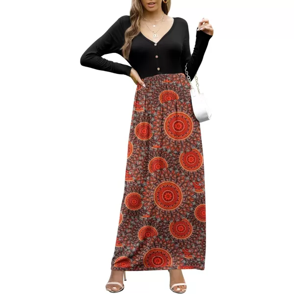 GRECERELLE Womens Maxi Dresses 2024 Long Sleeve V Neck Casual Button Boho Tshirt Long Dress with Pockets