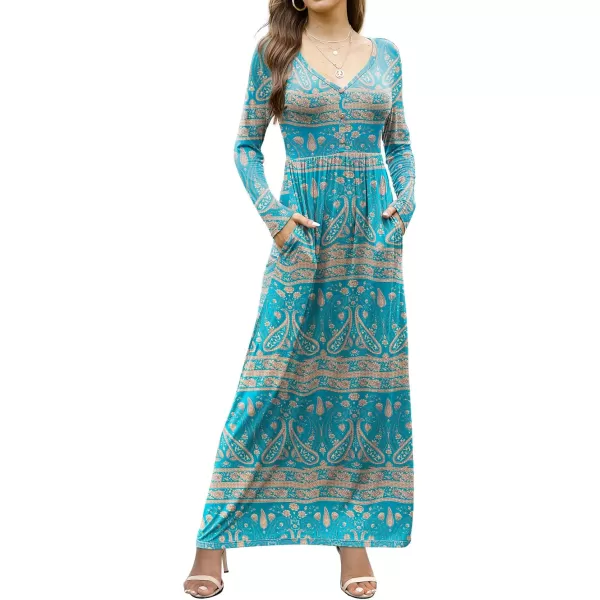 GRECERELLE Womens Maxi Dresses 2024 Long Sleeve V Neck Casual Button Boho Tshirt Long Dress with Pockets