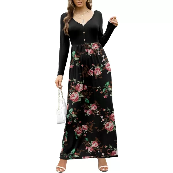 GRECERELLE Womens Maxi Dresses 2024 Long Sleeve V Neck Casual Button Boho Tshirt Long Dress with Pockets