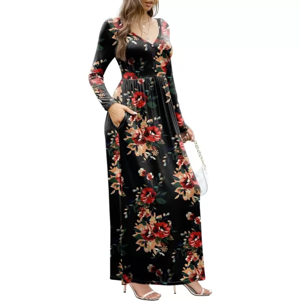 GRECERELLE Womens Maxi Dresses 2024 Long Sleeve V Neck Casual Button Boho Tshirt Long Dress with Pockets