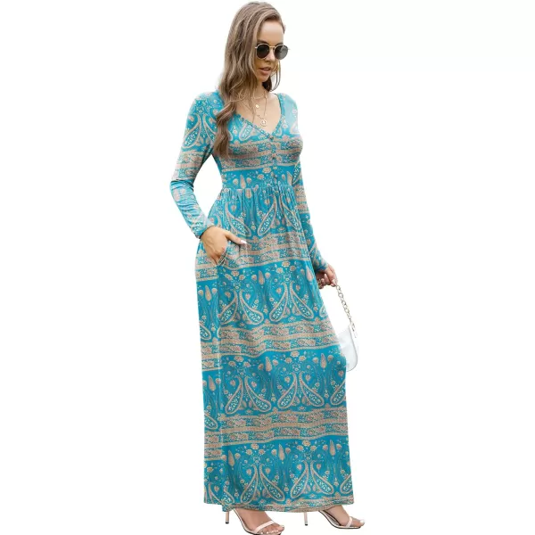 GRECERELLE Womens Maxi Dresses 2024 Long Sleeve V Neck Casual Button Boho Tshirt Long Dress with Pockets