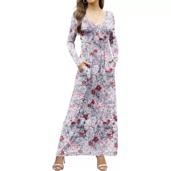 GRECERELLE Womens Maxi Dresses 2024 Long Sleeve V Neck Casual Button Boho Tshirt Long Dress with Pockets