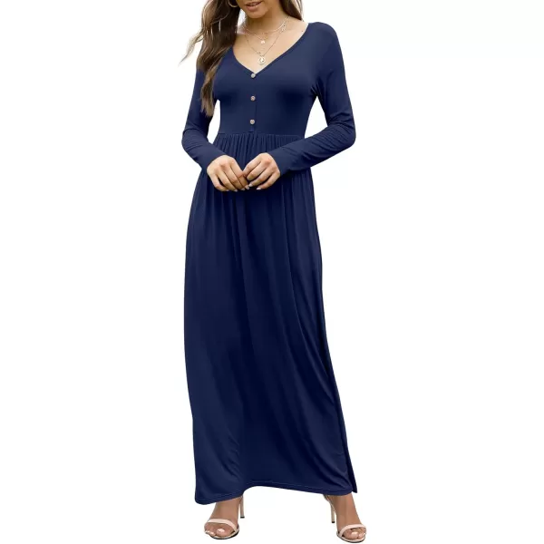 GRECERELLE Womens Maxi Dresses 2024 Long Sleeve V Neck Casual Button Boho Tshirt Long Dress with Pockets