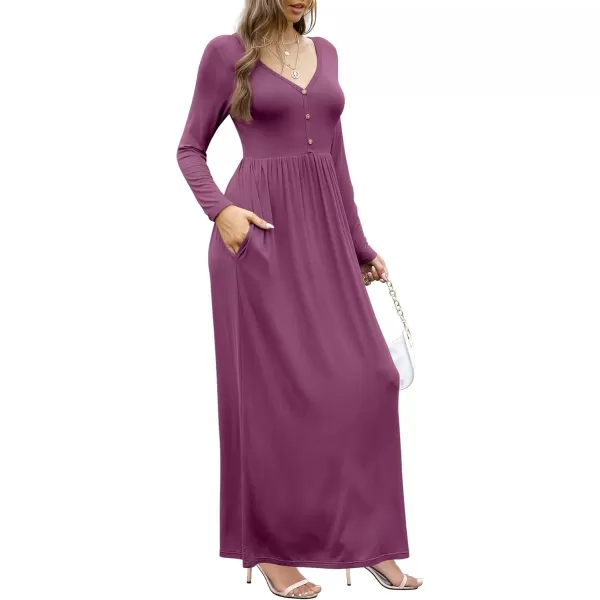 GRECERELLE Womens Maxi Dresses 2024 Long Sleeve V Neck Casual Button Boho Tshirt Long Dress with Pockets