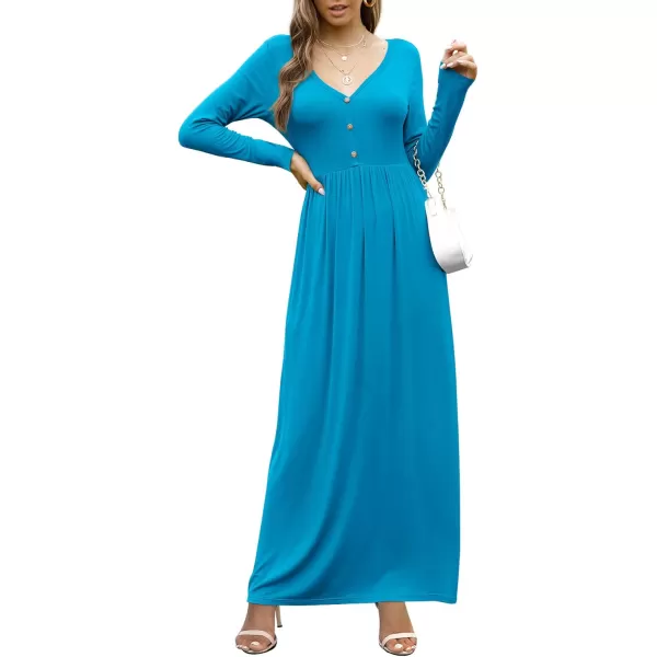 GRECERELLE Womens Maxi Dresses 2024 Long Sleeve V Neck Casual Button Boho Tshirt Long Dress with Pockets