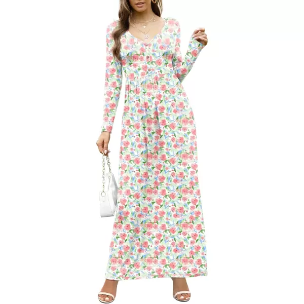 GRECERELLE Womens Maxi Dresses 2024 Long Sleeve V Neck Casual Button Boho Tshirt Long Dress with Pockets