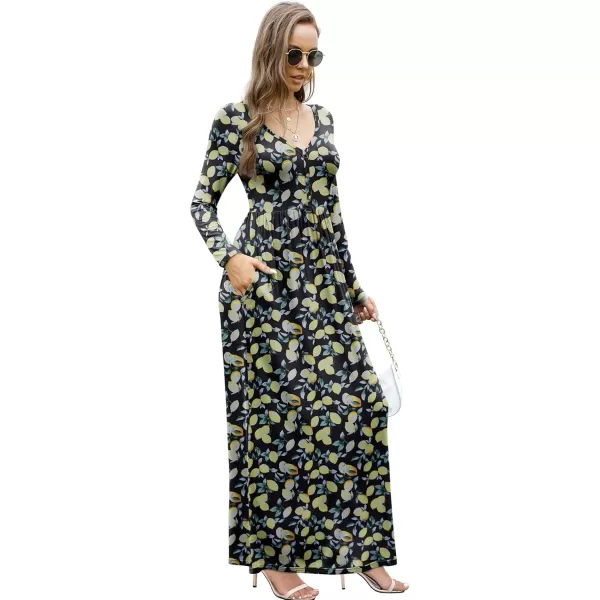 GRECERELLE Womens Maxi Dresses 2024 Long Sleeve V Neck Casual Button Boho Tshirt Long Dress with Pockets