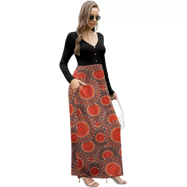 GRECERELLE Womens Maxi Dresses 2024 Long Sleeve V Neck Casual Button Boho Tshirt Long Dress with Pockets