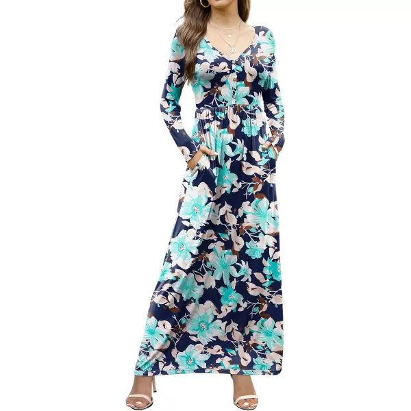 GRECERELLE Womens Maxi Dresses 2024 Long Sleeve V Neck Casual Button Boho Tshirt Long Dress with Pockets