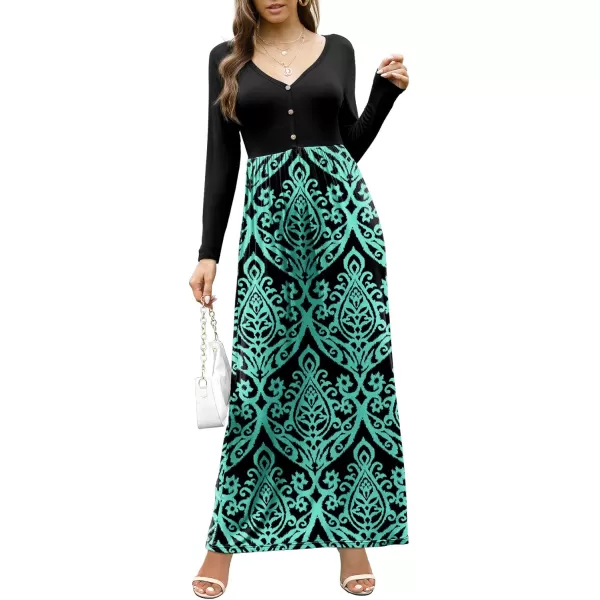 GRECERELLE Womens Maxi Dresses 2024 Long Sleeve V Neck Casual Button Boho Tshirt Long Dress with Pockets