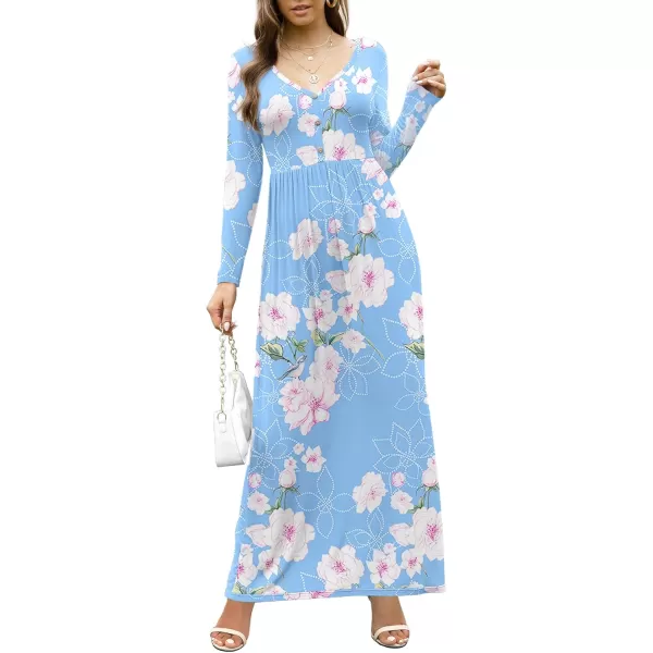 GRECERELLE Womens Maxi Dresses 2024 Long Sleeve V Neck Casual Button Boho Tshirt Long Dress with Pockets