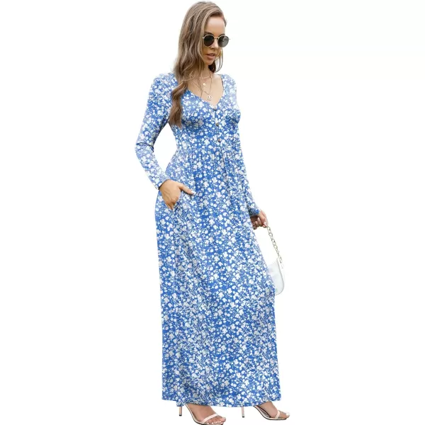 GRECERELLE Womens Maxi Dresses 2024 Long Sleeve V Neck Casual Button Boho Tshirt Long Dress with Pockets
