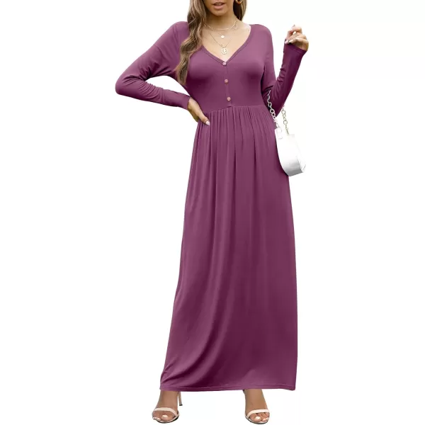 GRECERELLE Womens Maxi Dresses 2024 Long Sleeve V Neck Casual Button Boho Tshirt Long Dress with Pockets