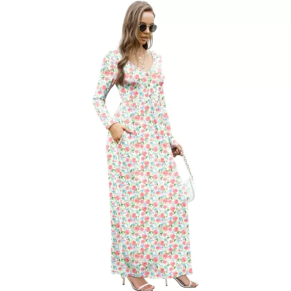 GRECERELLE Womens Maxi Dresses 2024 Long Sleeve V Neck Casual Button Boho Tshirt Long Dress with Pockets