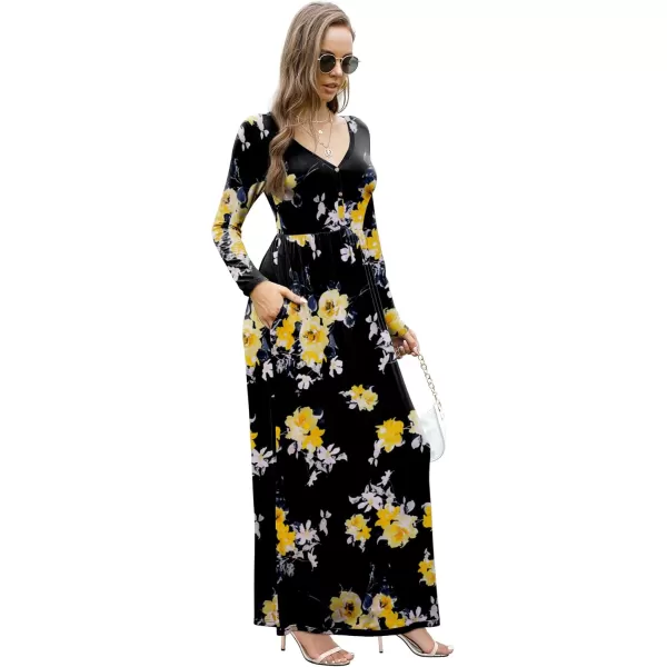 GRECERELLE Womens Maxi Dresses 2024 Long Sleeve V Neck Casual Button Boho Tshirt Long Dress with Pockets
