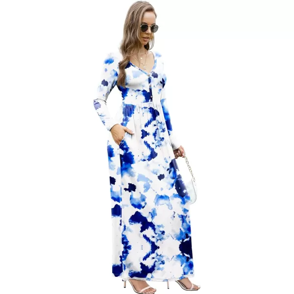 GRECERELLE Womens Maxi Dresses 2024 Long Sleeve V Neck Casual Button Boho Tshirt Long Dress with Pockets