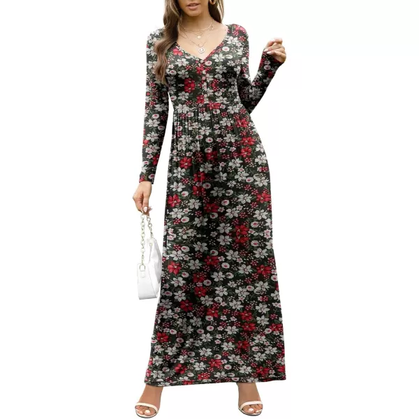 GRECERELLE Womens Maxi Dresses 2024 Long Sleeve V Neck Casual Button Boho Tshirt Long Dress with Pockets