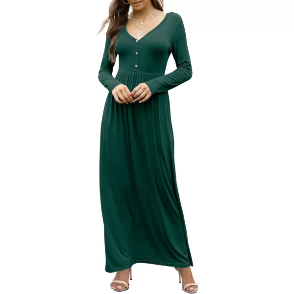 GRECERELLE Womens Maxi Dresses 2024 Long Sleeve V Neck Casual Button Boho Tshirt Long Dress with Pockets