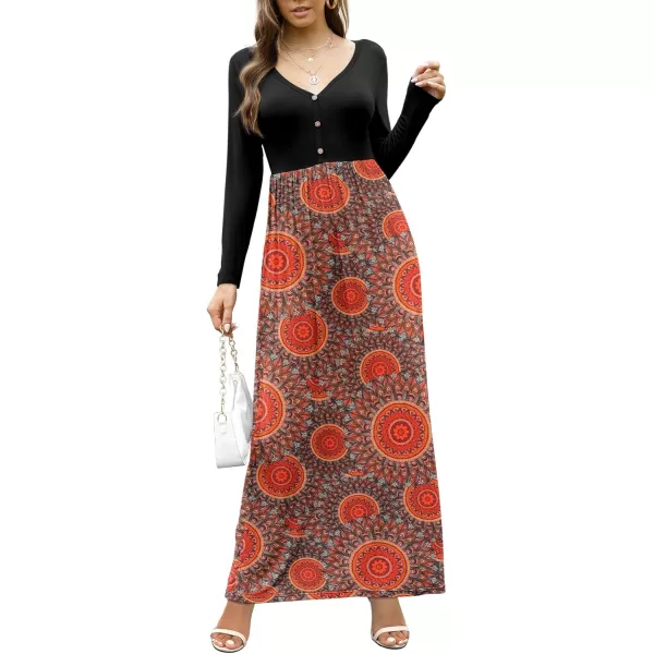 GRECERELLE Womens Maxi Dresses 2024 Long Sleeve V Neck Casual Button Boho Tshirt Long Dress with Pockets