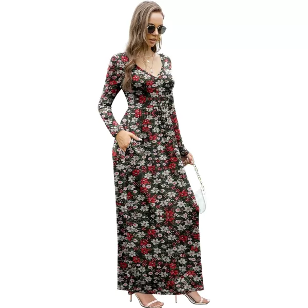 GRECERELLE Womens Maxi Dresses 2024 Long Sleeve V Neck Casual Button Boho Tshirt Long Dress with Pockets