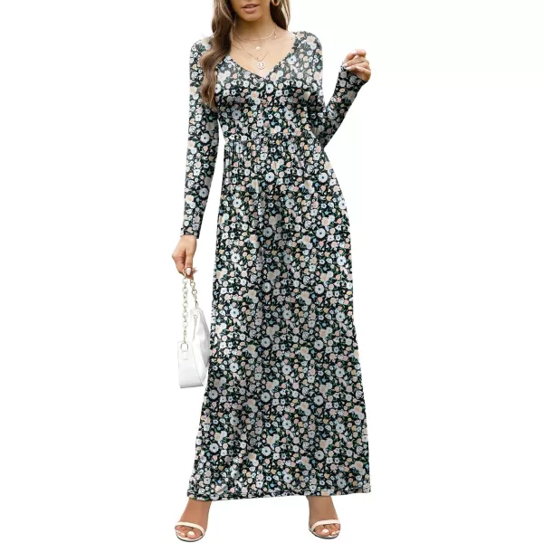 GRECERELLE Womens Maxi Dresses 2024 Long Sleeve V Neck Casual Button Boho Tshirt Long Dress with Pockets