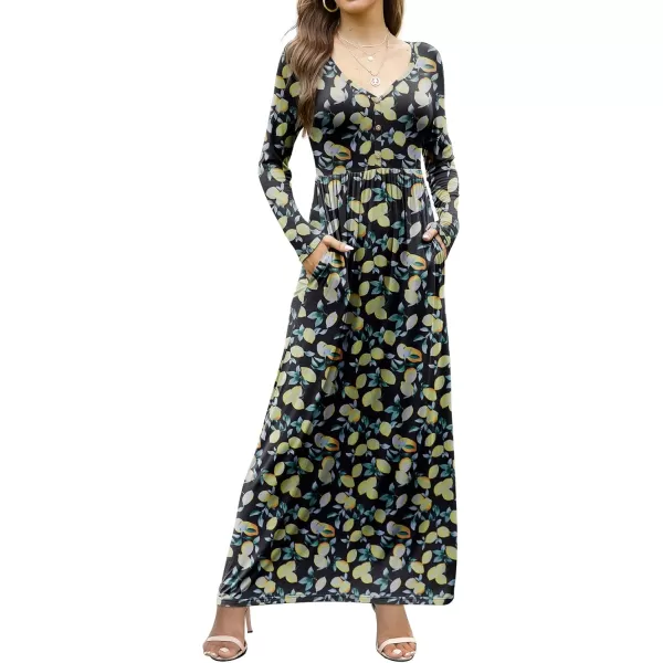 GRECERELLE Womens Maxi Dresses 2024 Long Sleeve V Neck Casual Button Boho Tshirt Long Dress with Pockets