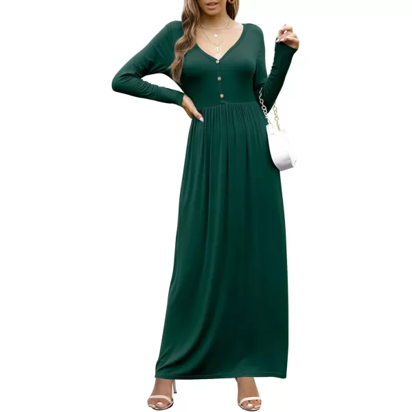 GRECERELLE Womens Maxi Dresses 2024 Long Sleeve V Neck Casual Button Boho Tshirt Long Dress with Pockets