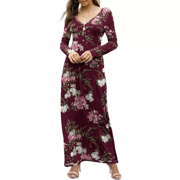 GRECERELLE Womens Maxi Dresses 2024 Long Sleeve V Neck Casual Button Boho Tshirt Long Dress with Pockets