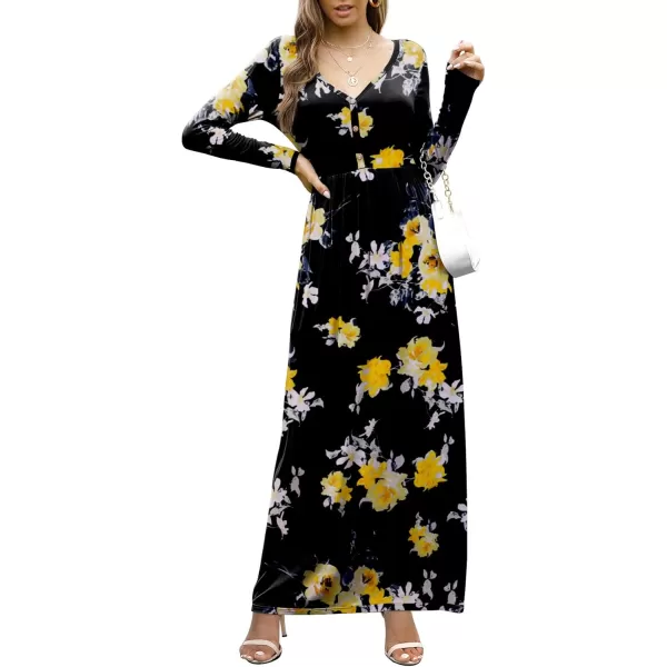 GRECERELLE Womens Maxi Dresses 2024 Long Sleeve V Neck Casual Button Boho Tshirt Long Dress with Pockets